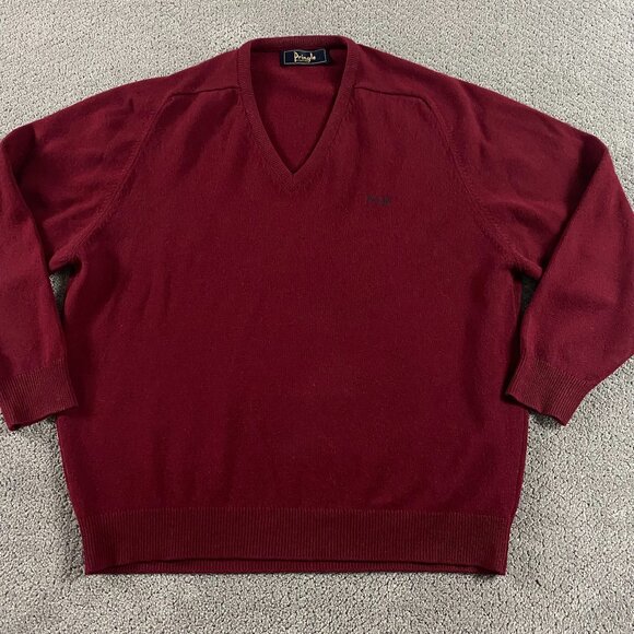 Pringle Other - Pringle of Scotland Sweater Men's XL Wool Knit V Neck Burgundy Red